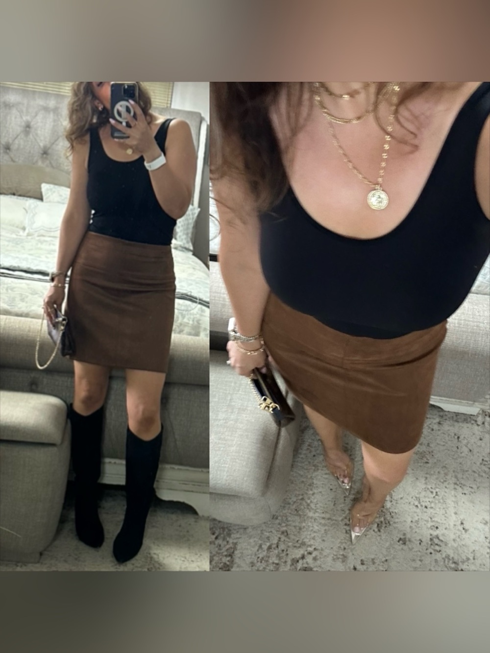 New🍂 🤎 Caramel Brown Faux Suede Mini Skirt